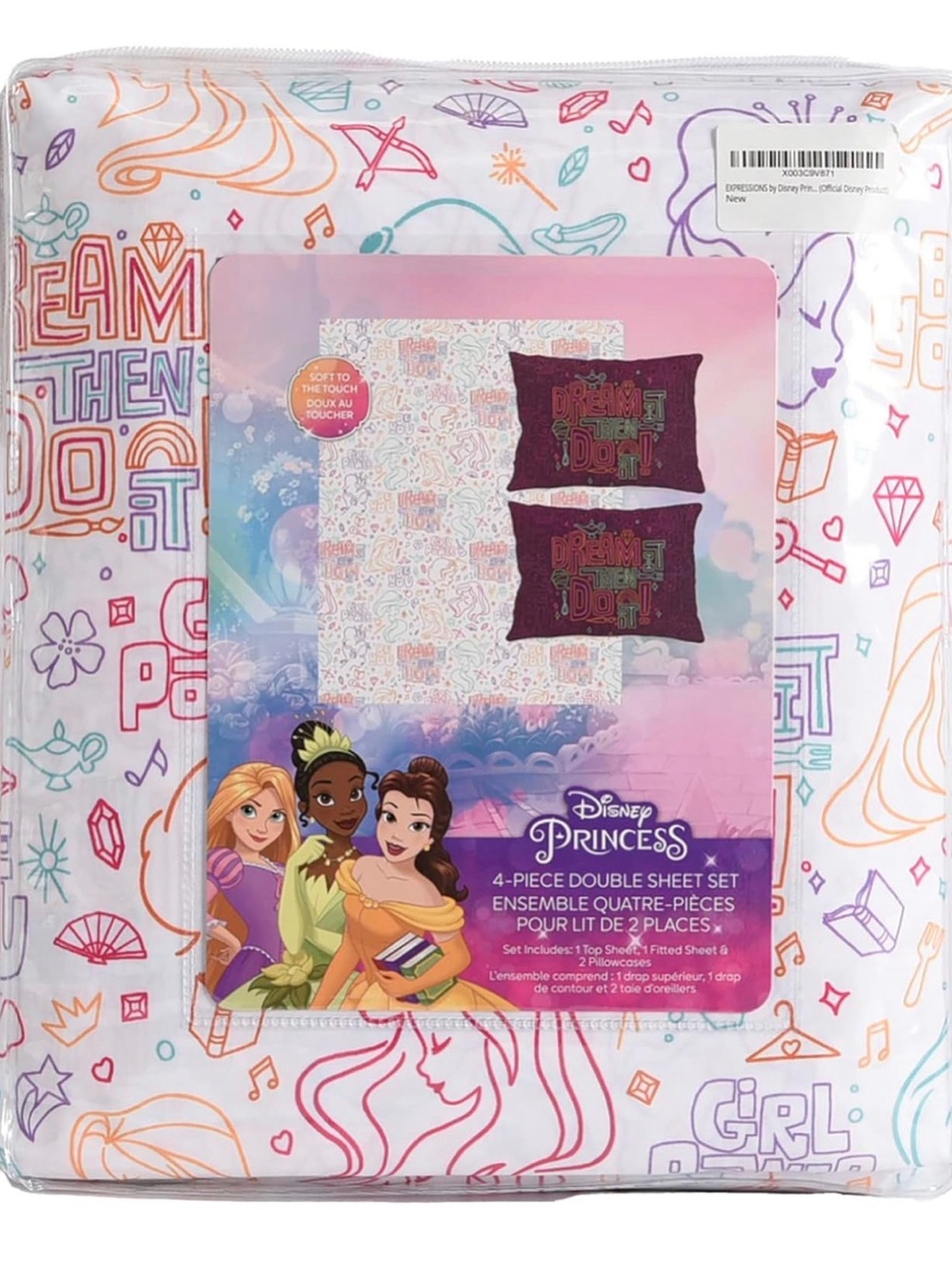 Disney Princess Multicolor Sheet Set with Pink, Purple and Teal Accents